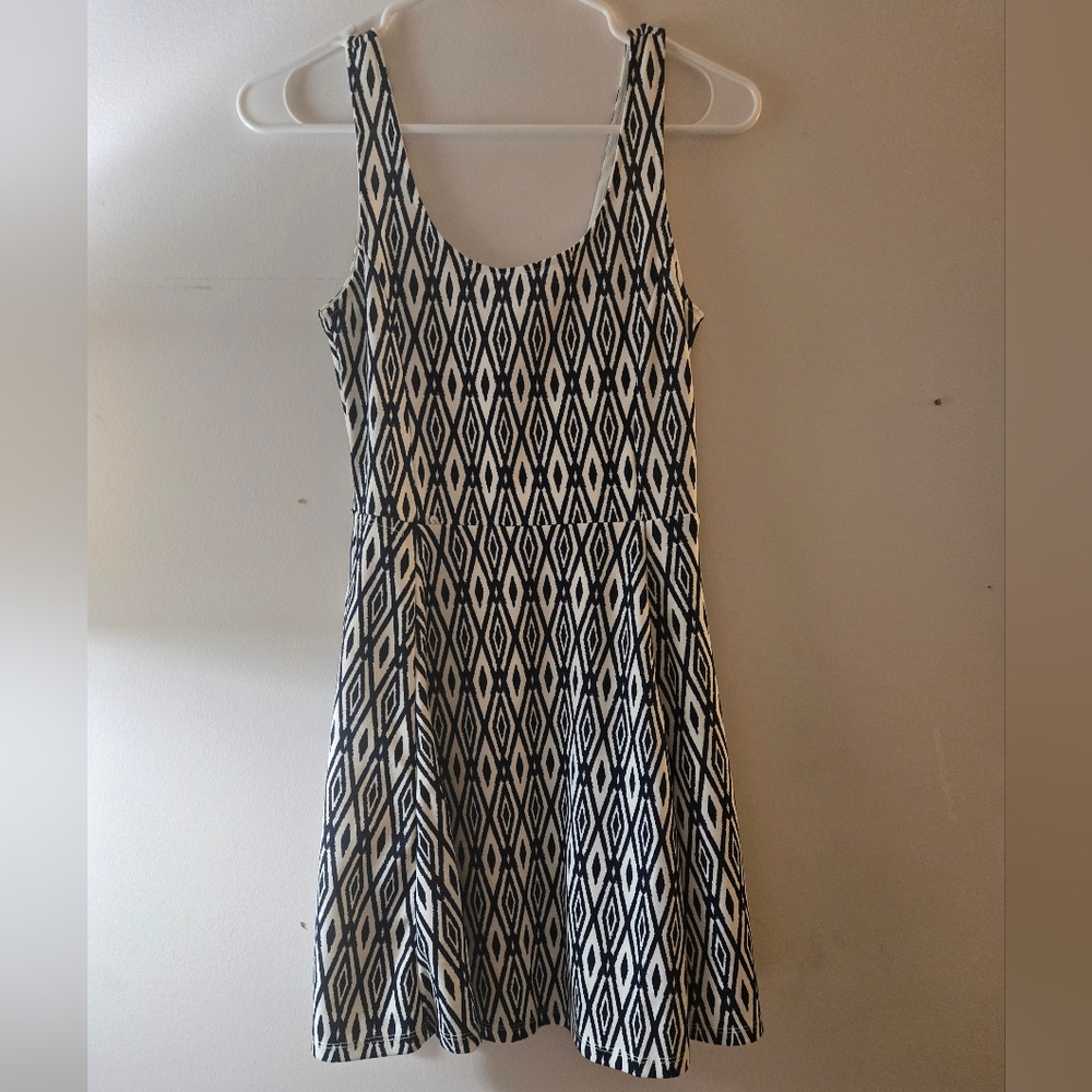 Navy and White Geometric Pattern Dress